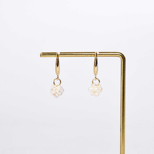 9 mm white pearl ball yellow gold plated hook earrings