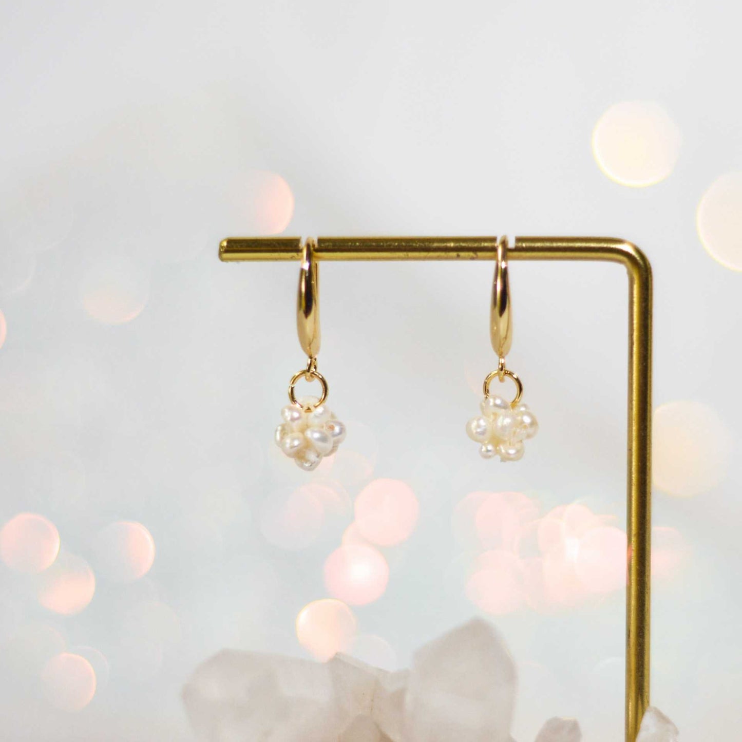 9 mm white pearl ball yellow gold plated hook earrings