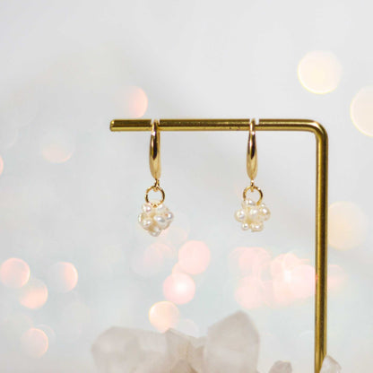 9 mm white pearl ball yellow gold plated hook earrings