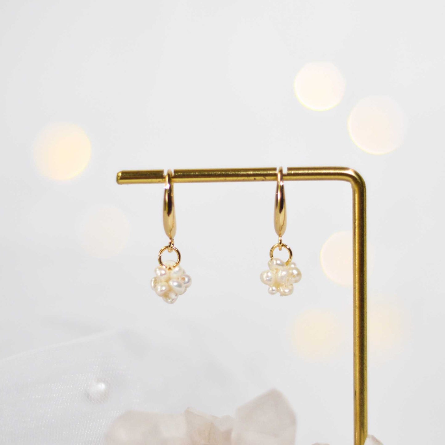 9 mm white pearl ball yellow gold plated hook earrings