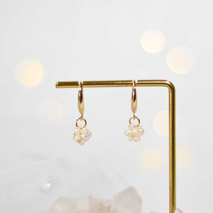 9 mm white pearl ball yellow gold plated hook earrings