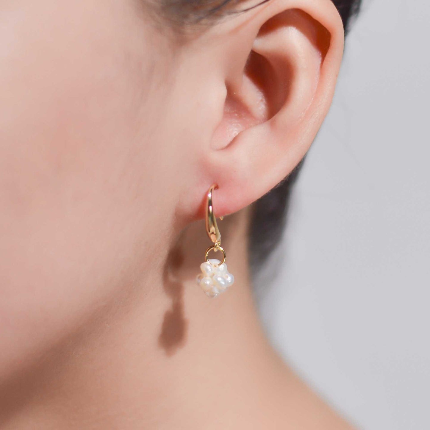 9 mm white pearl ball yellow gold plated hook earrings