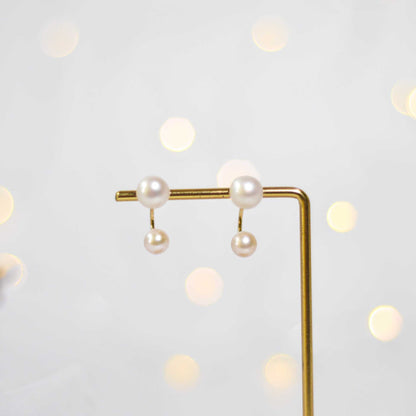 9  mm white siopao pearl yellow gold plated stud with 7mm white siopao half hoop plug earrings