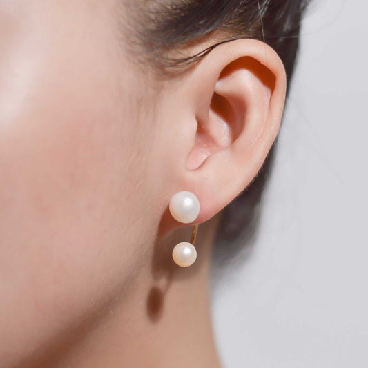 9  mm white siopao pearl yellow gold plated stud with 7mm white siopao half hoop plug earrings