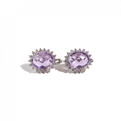 9 x 7 mm Oval cut Purple Amethyst Clip on Earrings