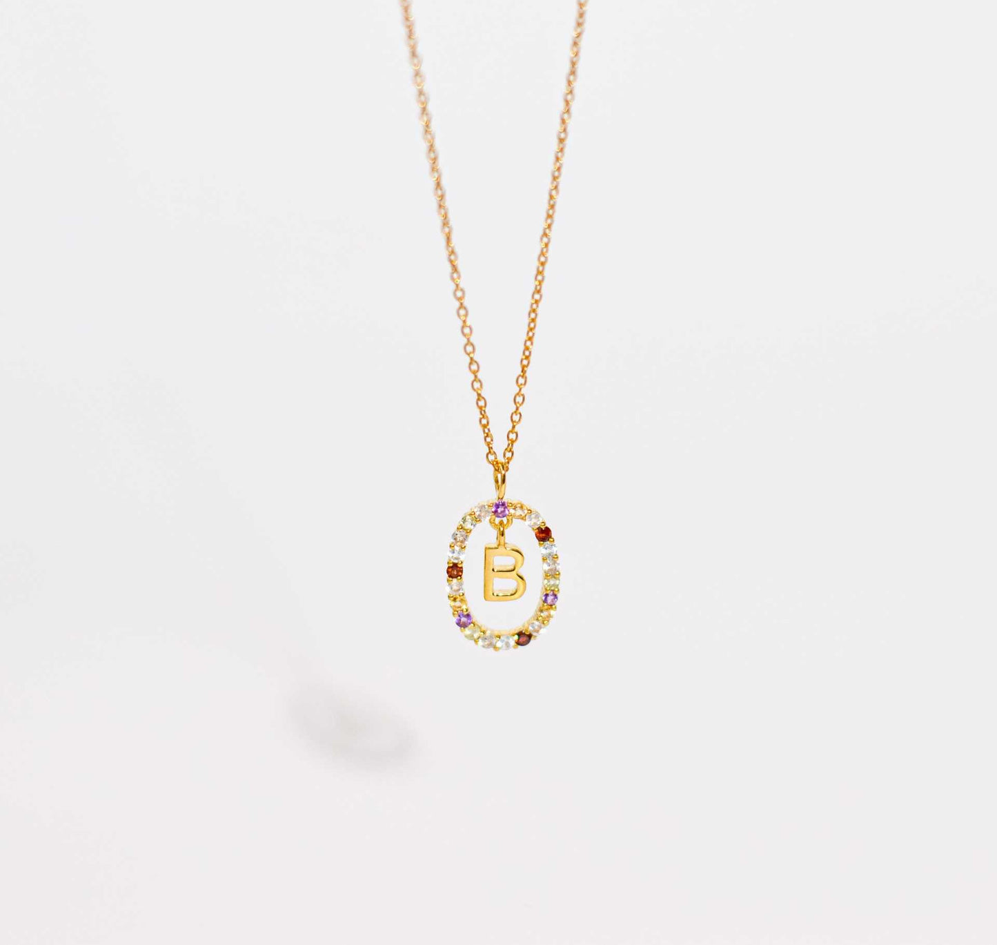 Alphabet "Letter B" with Multi Gemstones Halo Gold plated Necklace