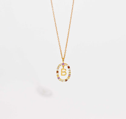 Alphabet "Letter B" with Multi Gemstones Halo Gold plated Necklace