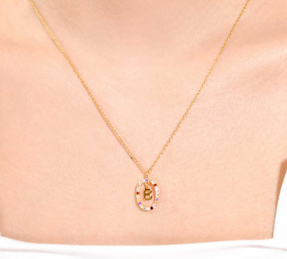Alphabet "Letter B" with Multi Gemstones Halo Gold plated Necklace
