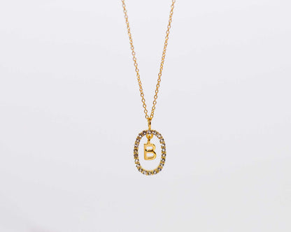 Alphabet "Letter B" with White Topaz Halo Gold plated Necklace