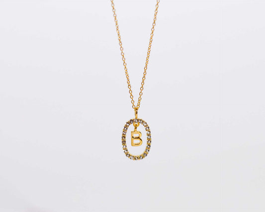 Alphabet "Letter B" with White Topaz Halo Gold plated Necklace