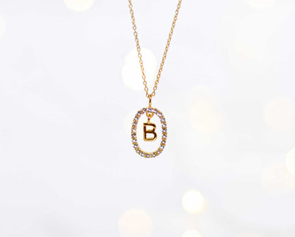 Alphabet "Letter B" with White Topaz Halo Gold plated Necklace