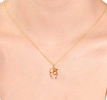 Alphabet "Letter C" with Multi Gemstones Halo Gold plated Necklace