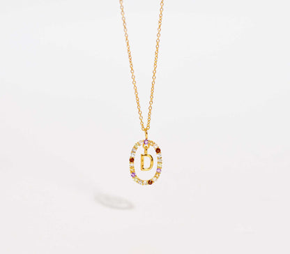 Alphabet "Letter D" with Multi Gemstones Halo Gold plated Necklace