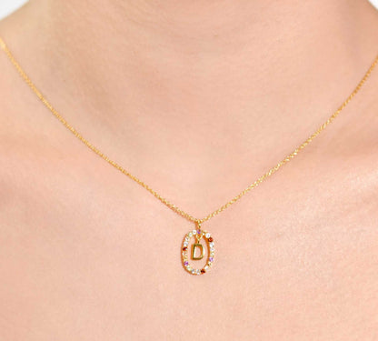 Alphabet "Letter D" with Multi Gemstones Halo Gold plated Necklace