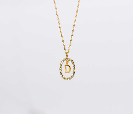 Alphabet "Letter D" with White Topaz Halo Gold plated Necklace