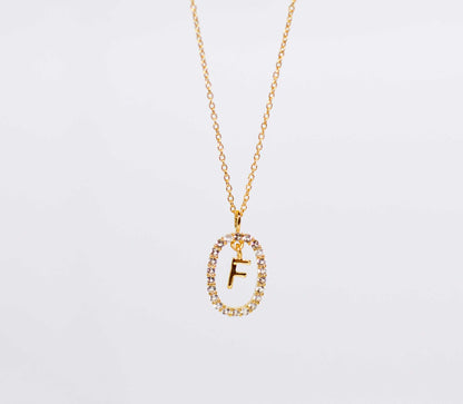 Alphabet "Letter F" with White Topaz Halo Gold plated Necklace