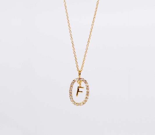 Alphabet "Letter F" with White Topaz Halo Gold plated Necklace
