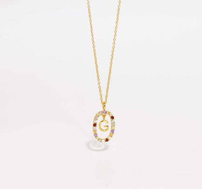 Alphabet "Letter G" with Multi Gemstones Halo Gold plated Necklace