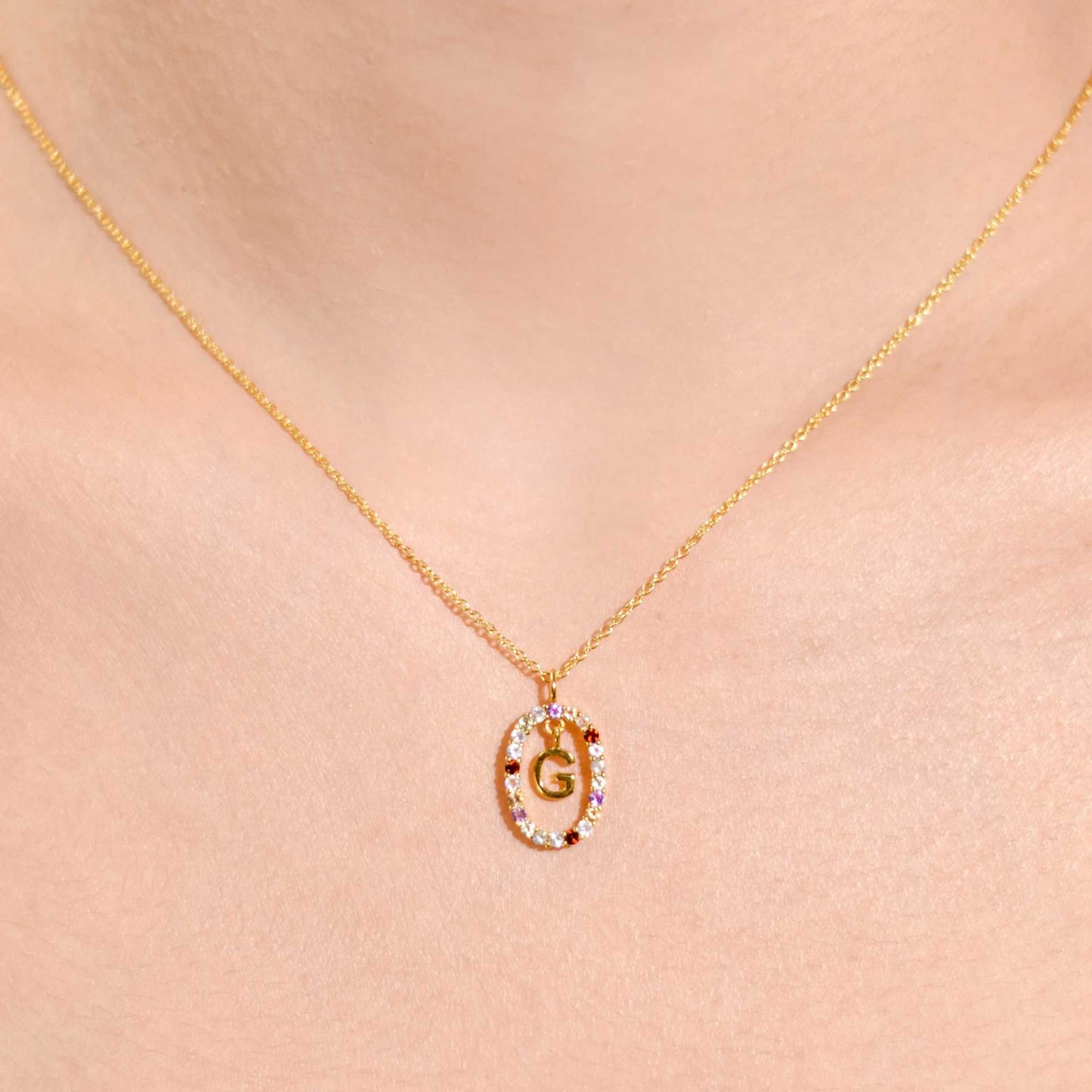 Alphabet "Letter G" with Multi Gemstones Halo Gold plated Necklace