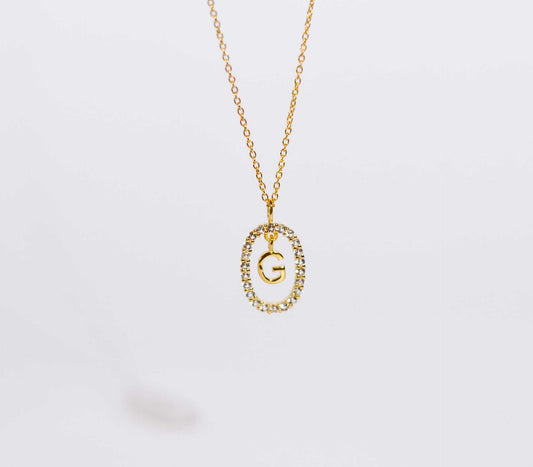 Alphabet "Letter G" with White Topaz Halo Gold plated Necklace