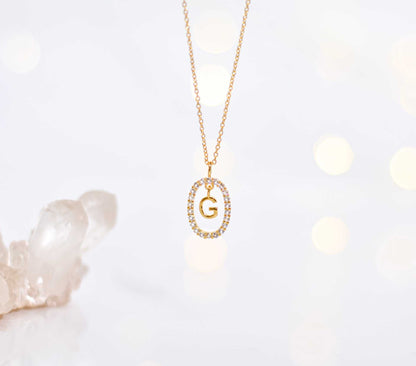 Alphabet "Letter G" with White Topaz Halo Gold plated Necklace
