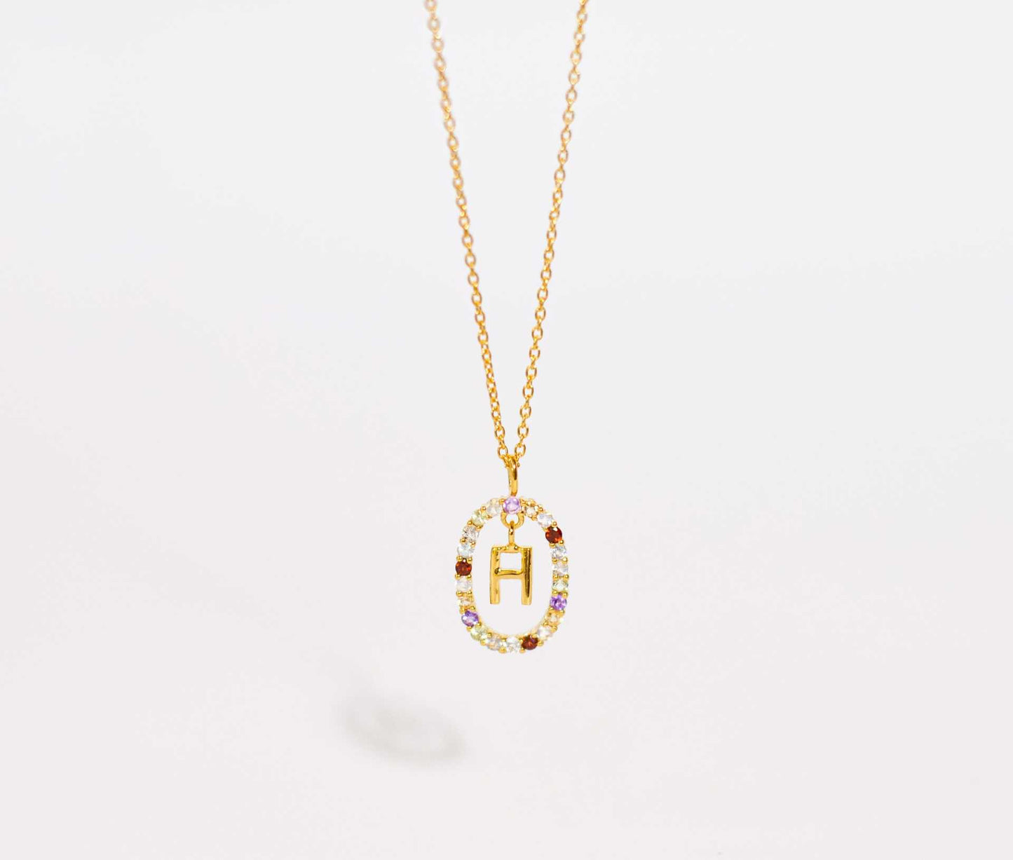 Alphabet "Letter H" with Multi Gemstones Halo Gold plated Necklace
