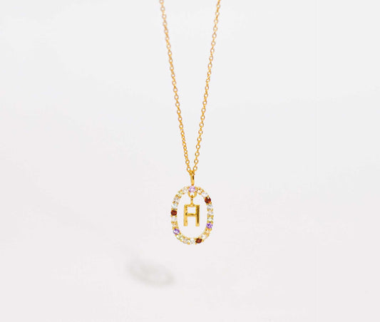 Alphabet "Letter H" with Multi Gemstones Halo Gold plated Necklace