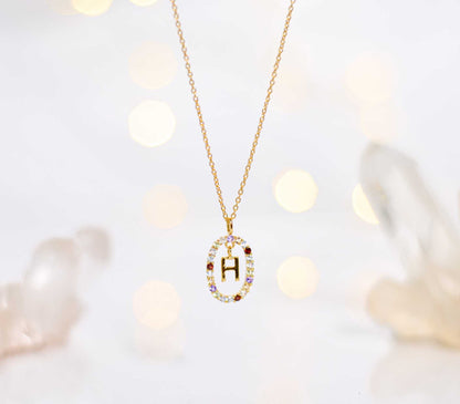 Alphabet "Letter H" with Multi Gemstones Halo Gold plated Necklace