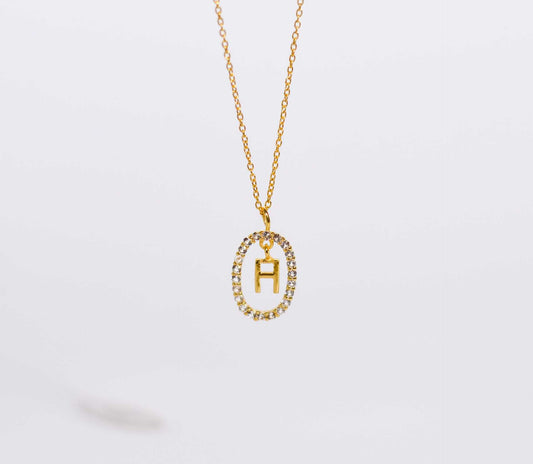 Alphabet "Letter H" with White Topaz Halo Gold plated Necklace