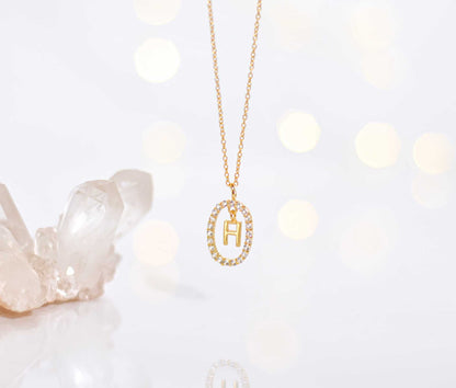 Alphabet "Letter H" with White Topaz Halo Gold plated Necklace