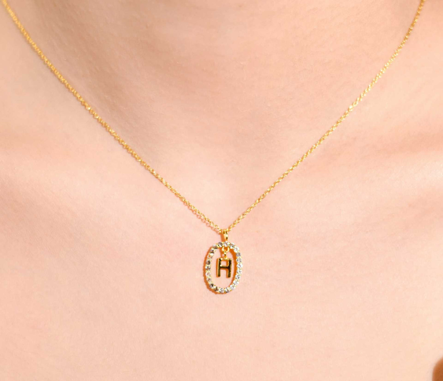 Alphabet "Letter H" with White Topaz Halo Gold plated Necklace