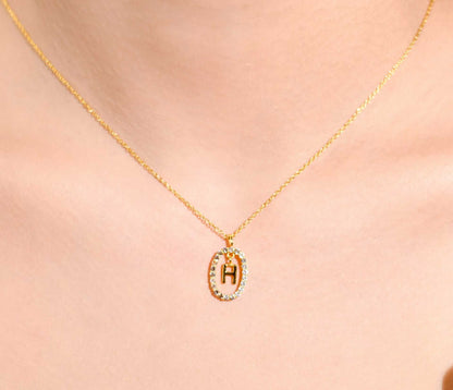 Alphabet "Letter H" with White Topaz Halo Gold plated Necklace