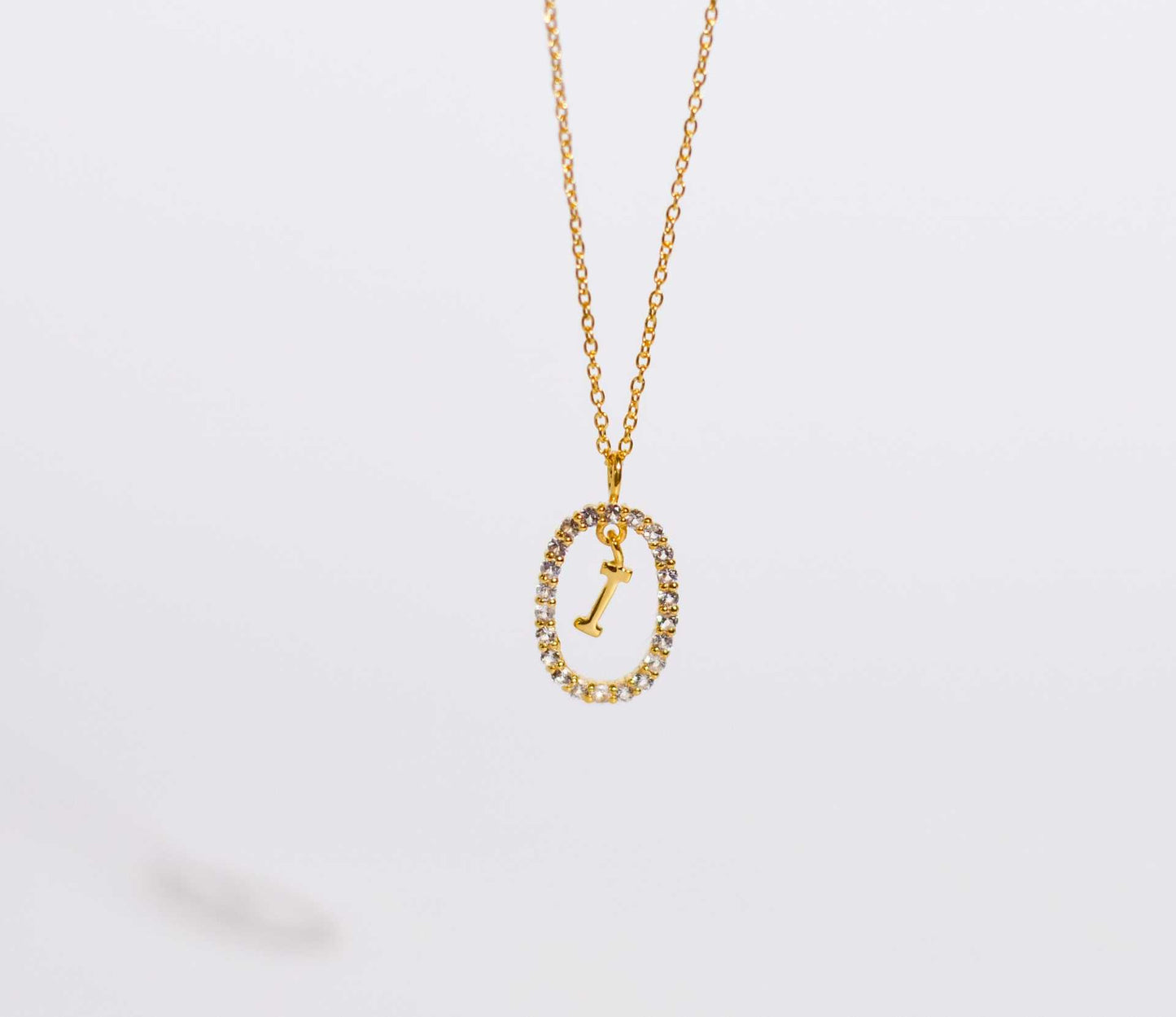 Alphabet "Letter I" with White Topaz Halo Gold plated Necklace