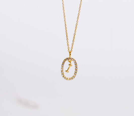 Alphabet "Letter I" with White Topaz Halo Gold plated Necklace