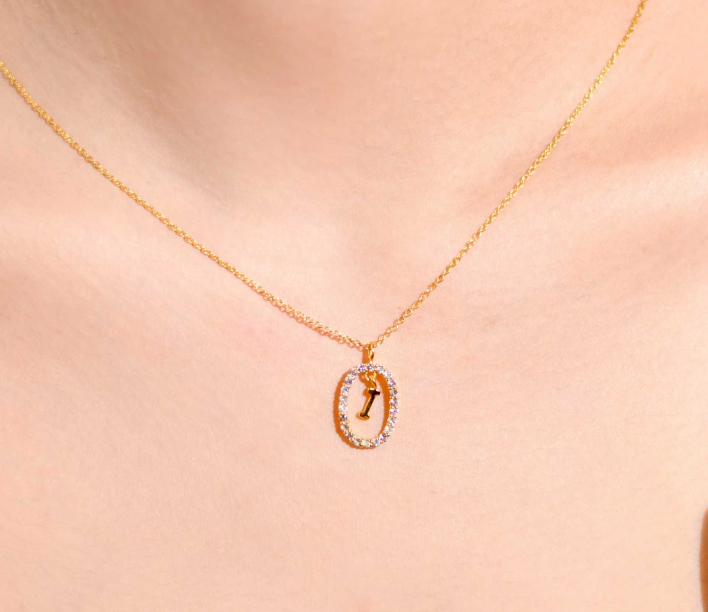 Alphabet "Letter I" with White Topaz Halo Gold plated Necklace