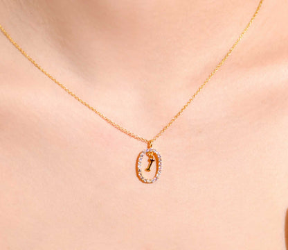 Alphabet "Letter I" with White Topaz Halo Gold plated Necklace