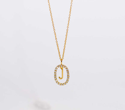 Alphabet "Letter J" with White Topaz Halo Gold plated Necklace