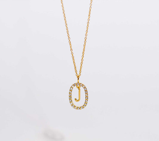 Alphabet "Letter J" with White Topaz Halo Gold plated Necklace