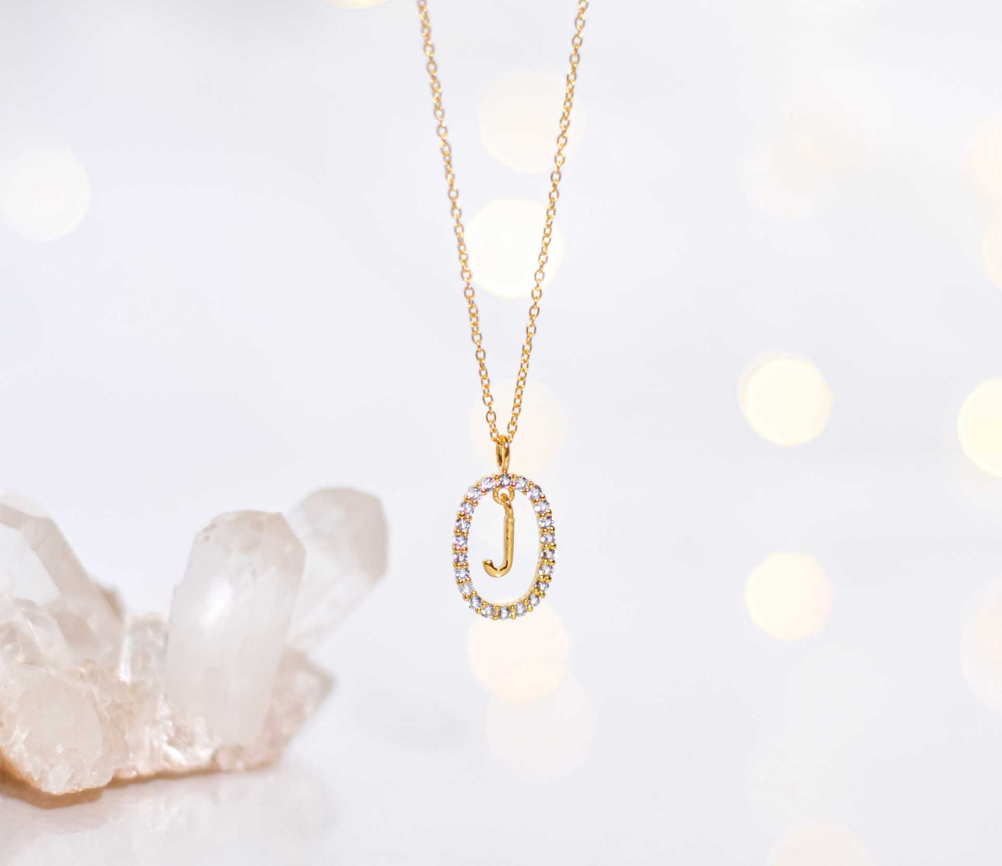 Alphabet "Letter J" with White Topaz Halo Gold plated Necklace