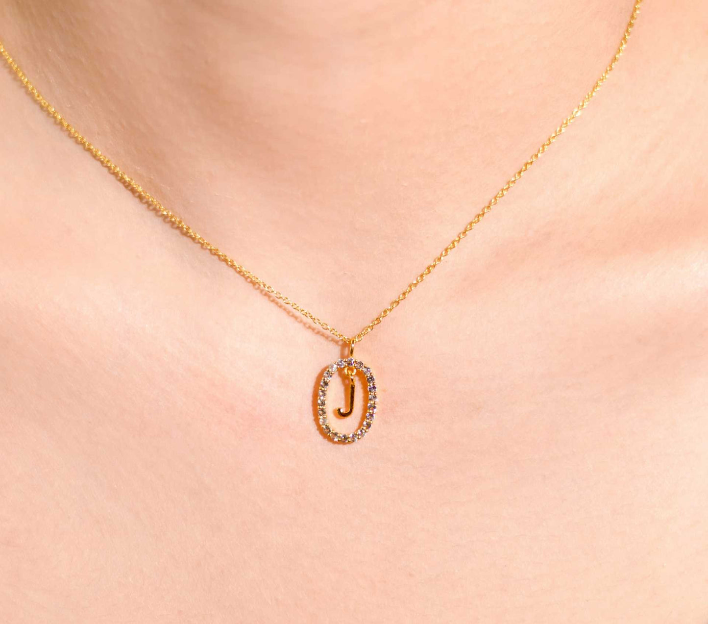 Alphabet "Letter J" with White Topaz Halo Gold plated Necklace