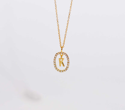 Alphabet "Letter K" with White Topaz Halo Gold plated Necklace