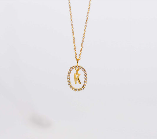 Alphabet "Letter K" with White Topaz Halo Gold plated Necklace