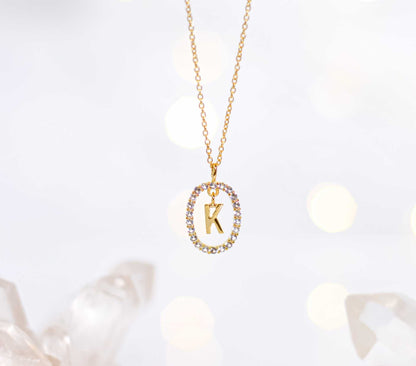 Alphabet "Letter K" with White Topaz Halo Gold plated Necklace
