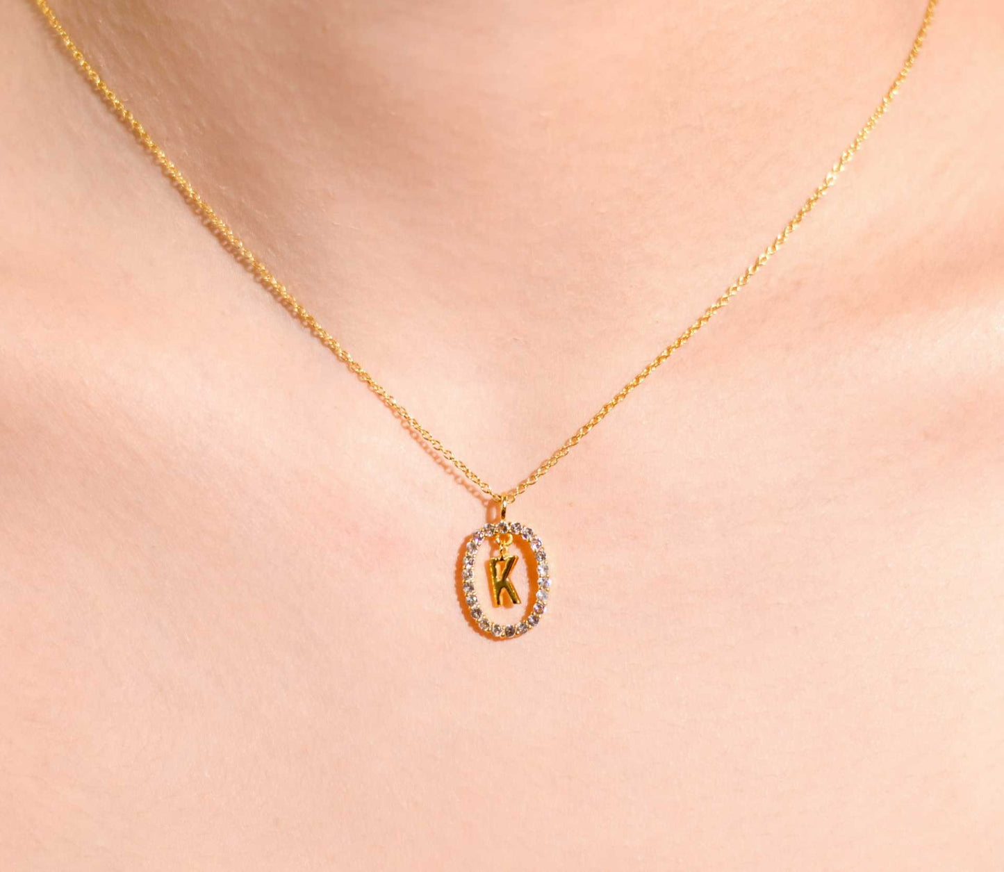 Alphabet "Letter K" with White Topaz Halo Gold plated Necklace