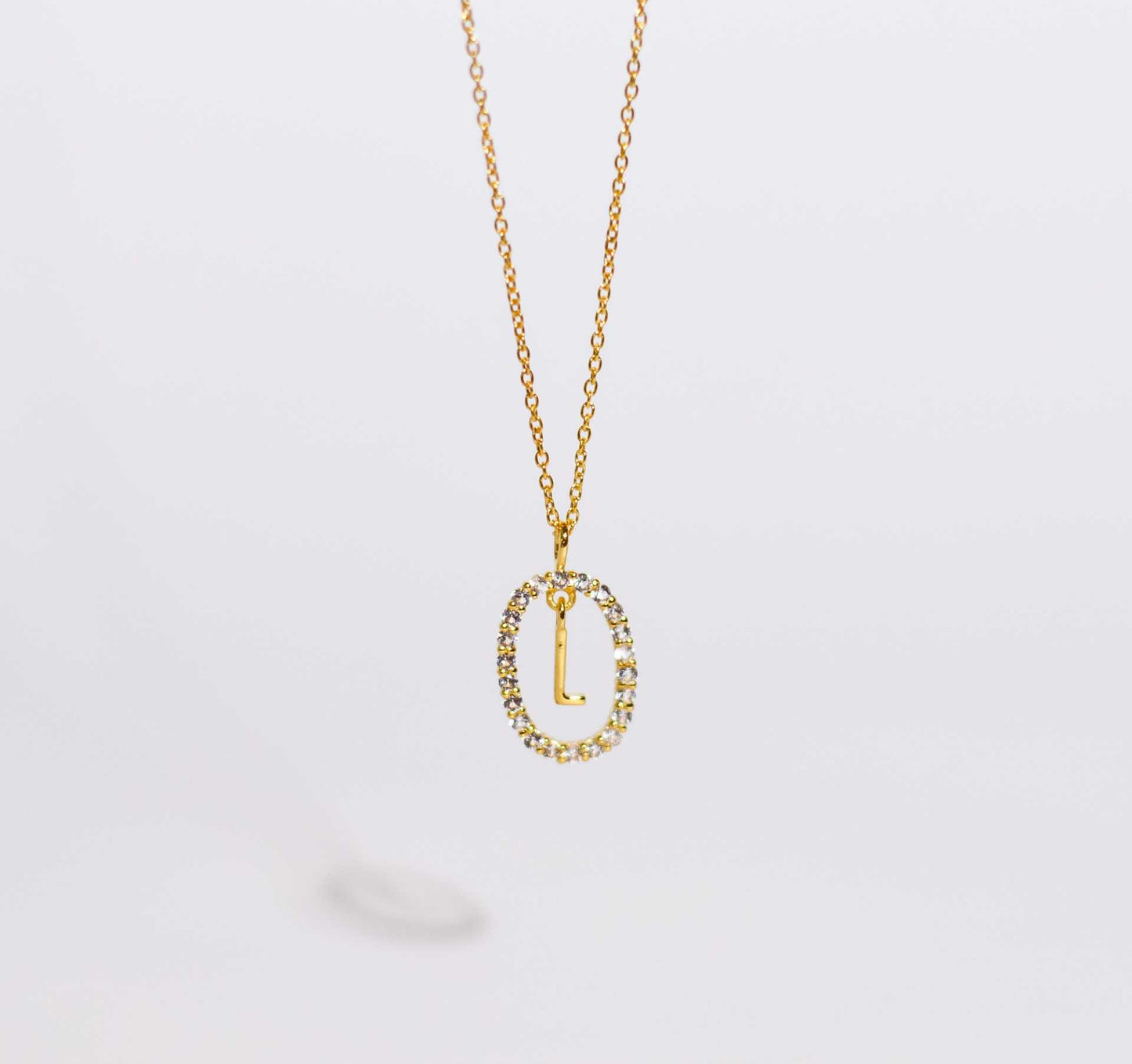 Alphabet "Letter L" with White Topaz Halo Gold plated Necklace
