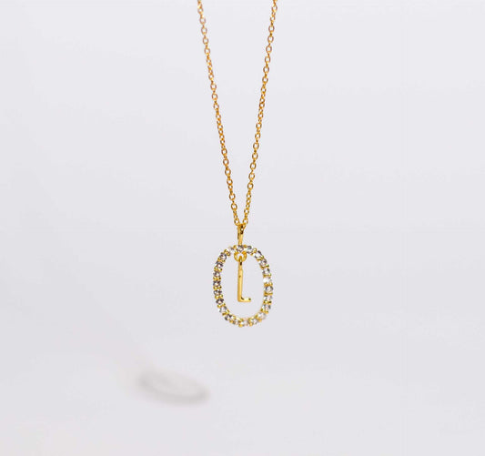 Alphabet "Letter L" with White Topaz Halo Gold plated Necklace