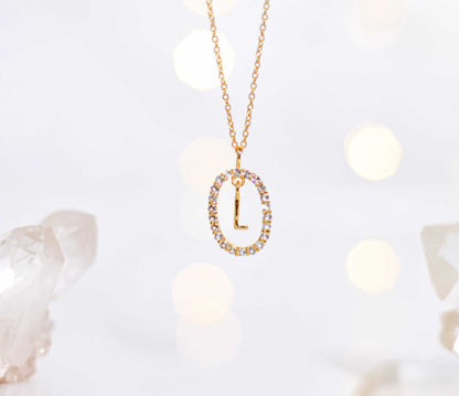 Alphabet "Letter L" with White Topaz Halo Gold plated Necklace