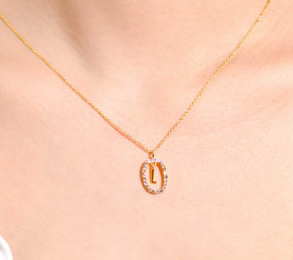Alphabet "Letter L" with White Topaz Halo Gold plated Necklace