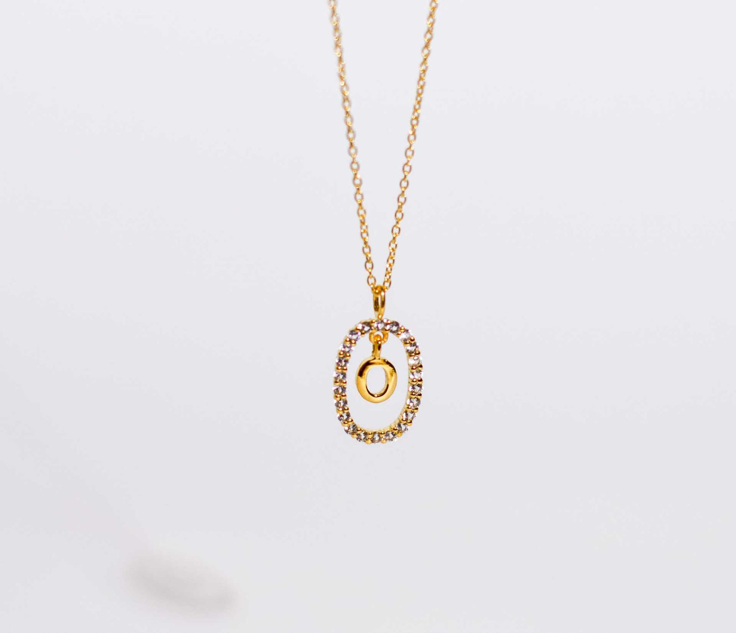 Alphabet "Letter O" with White Topaz Halo Gold plated Necklace