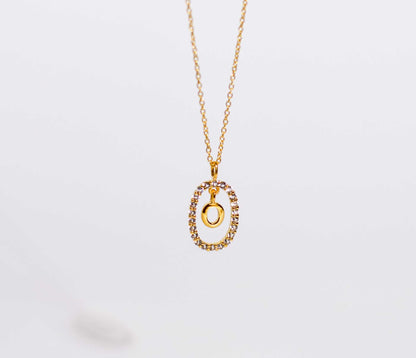 Alphabet "Letter O" with White Topaz Halo Gold plated Necklace